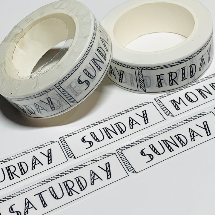 NEW SIZE!  BULLET JOURNAL DAYS Of The Week Washi Tape - 1 Roll - 15mm x 10m (33 Feet)