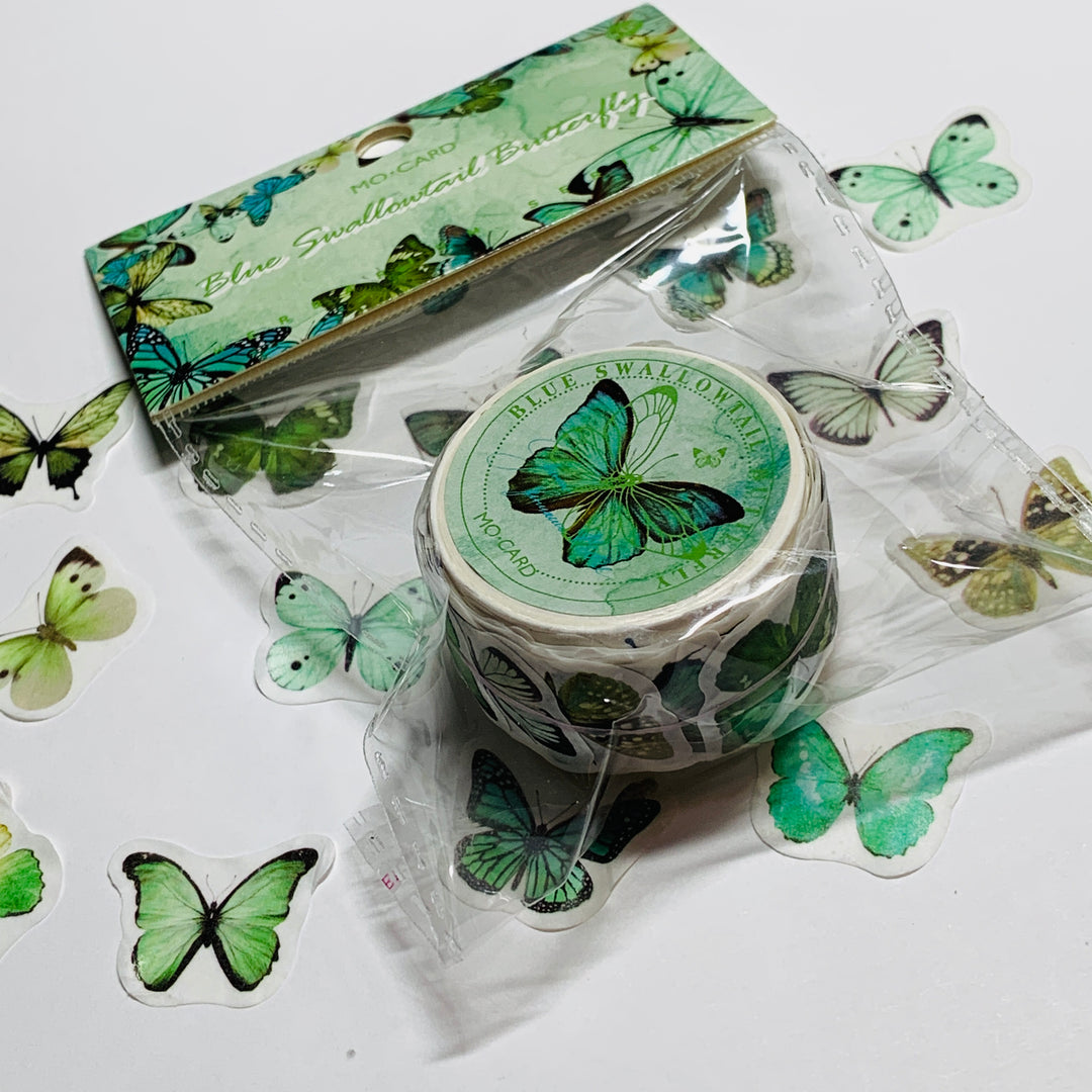 GREEN SWALLOWTAIL BUTTERFLY Labels/Stickers in Washi Tape Roll Form ~ 100 Stickers ~ 23mm Each