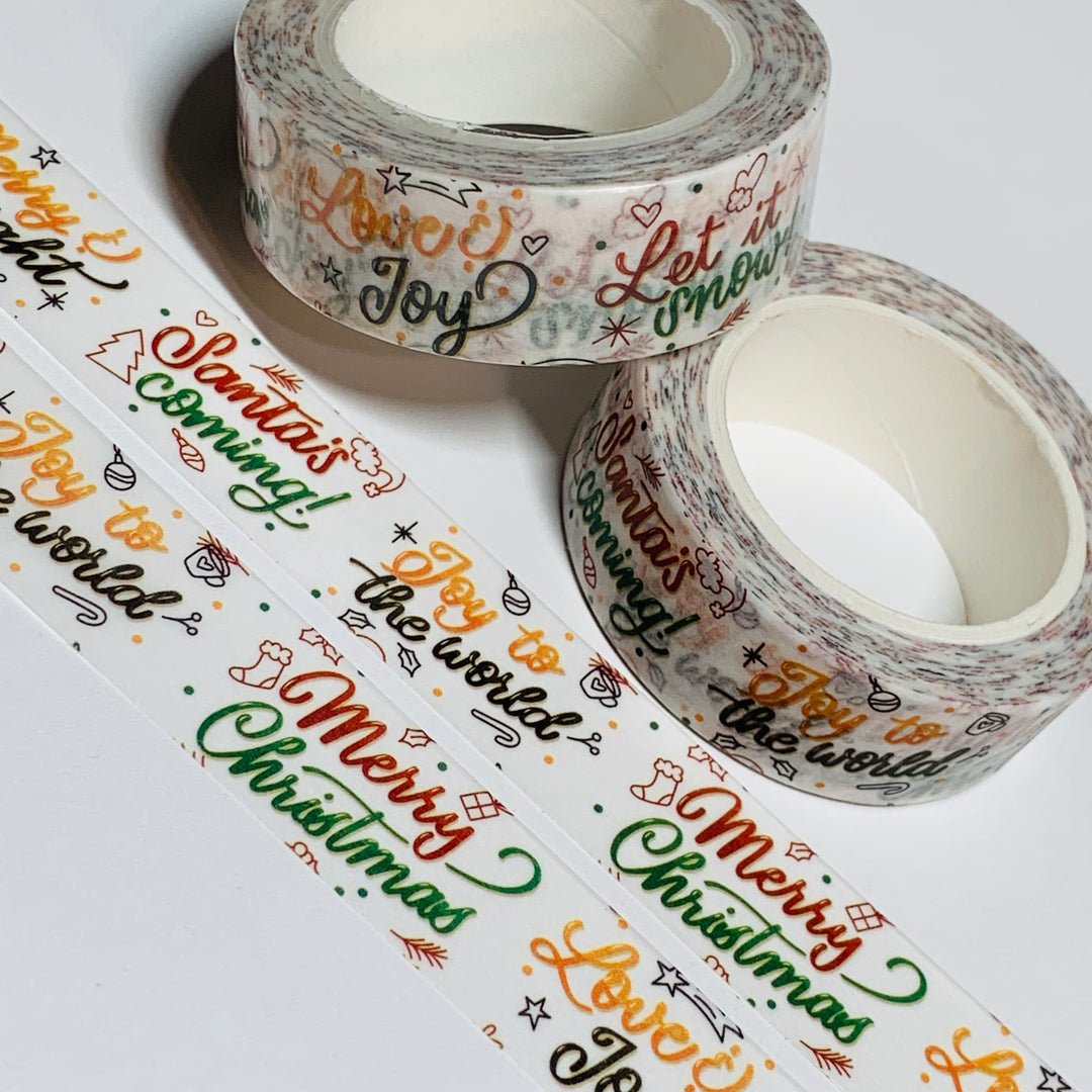 CHRISTMAS WELL WISHES Joy To World Script Washi Tape ~ 1 Roll ~ 15mm x 10m (33 Feet)