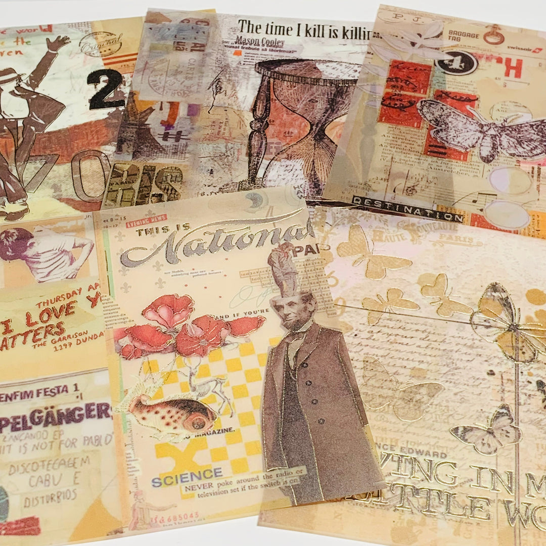 MIXED MEDIA COLLAGE Vellum & Designed Ephemera Paper Pack ~ 15 Sheets ~ Size 5 x 5 Inches