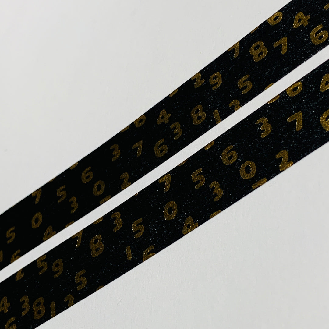 KONKIN BLACK & GOLD DIGITS by Sou Sou MT Washi Tape -1 roll - 15mm x 3m (10 Feet)