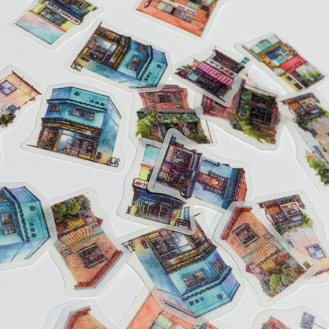 AROUND The TOWN HOUSES & SHOPS Sticker Flakes Stickers ~ 50 Pieces ~ 20mm Each