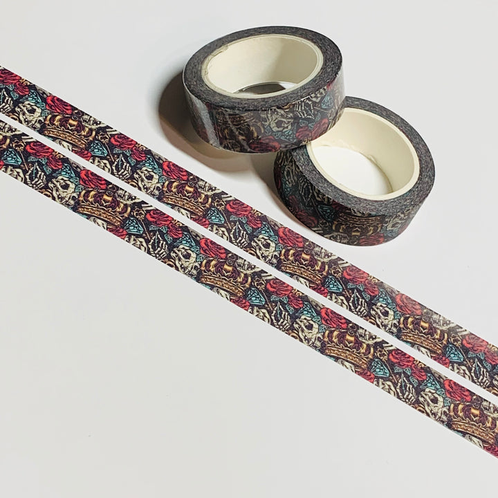 SKELETON KING CROWN And ROSES Halloween Washi Tape ~ 1 Roll ~ 15mm x 10m (33 Feet)