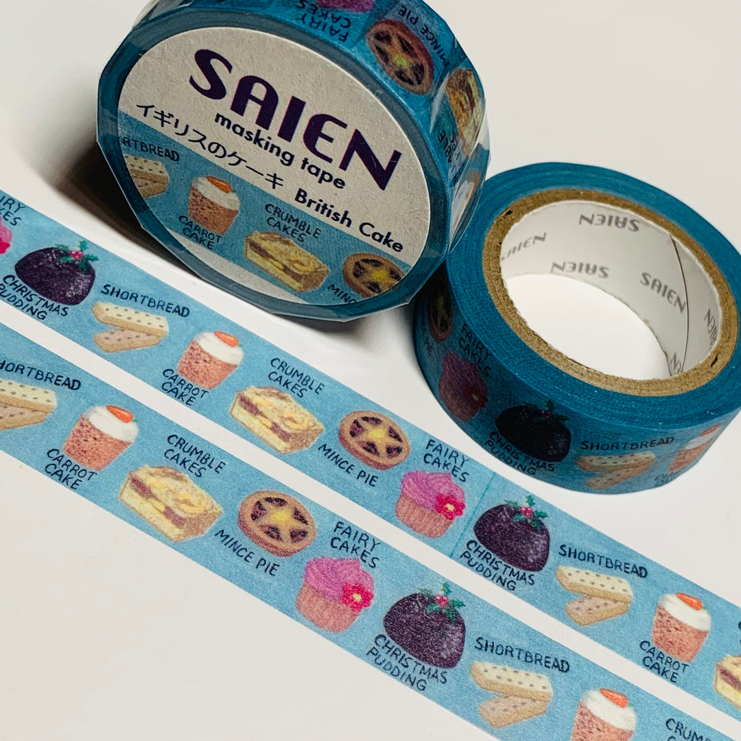 BRITISH CAKES & PASTRIES FOOD Saien Masking Washi Tape - 1 Roll - 15mm x 10m (33 Feet)