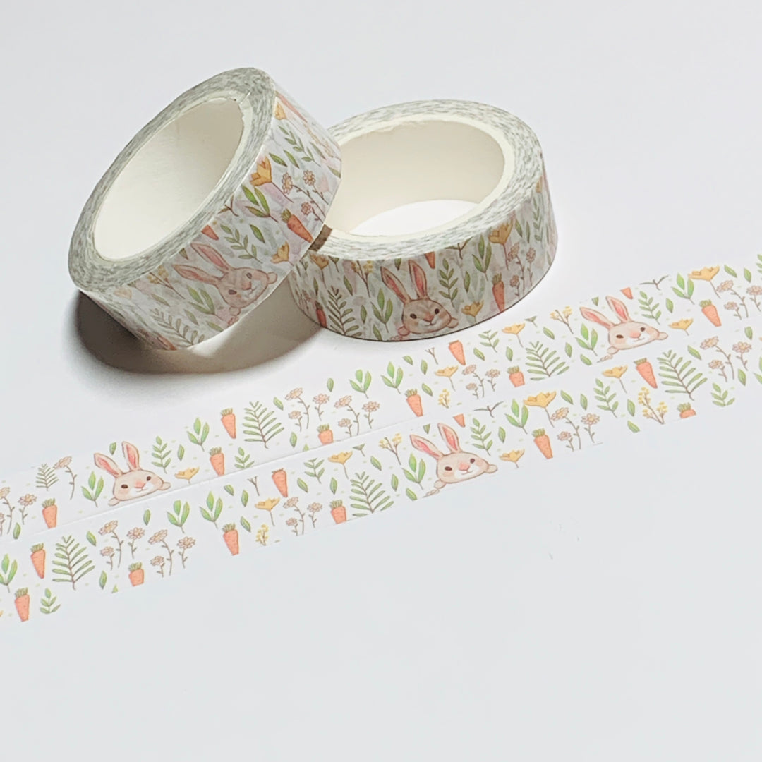 SNEAKY BUNNY In A CARROT GARDEN Easter Washi Tape - 1 Roll - 15mm x 10m (33 Feet)