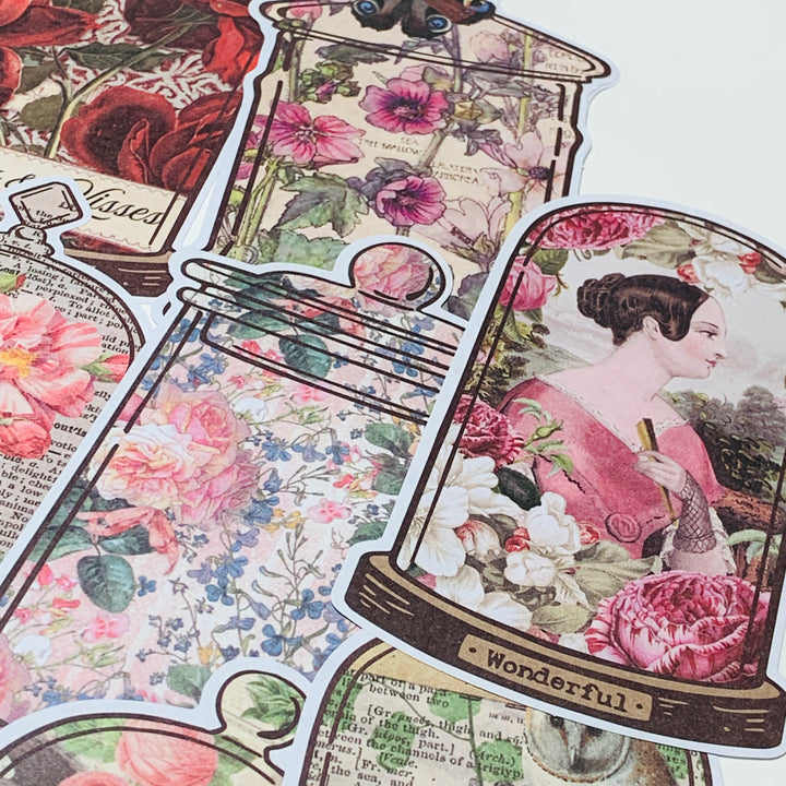 GORGEOUS FLOWERS & APOTHECARY JARS Ephemera Pack ~ 15 Sheets ~ Size 2.5 x 4.25 Inches