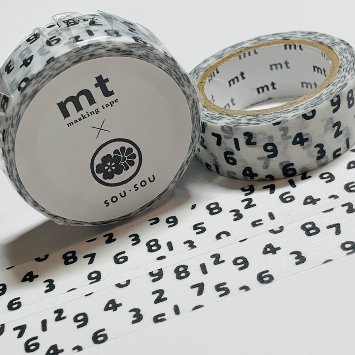 KON-TSUKUMO WHITE & BLACK DIGITS by Sou Sou MT Washi Tape -1 roll - 15mm x 7m (23 Feet)