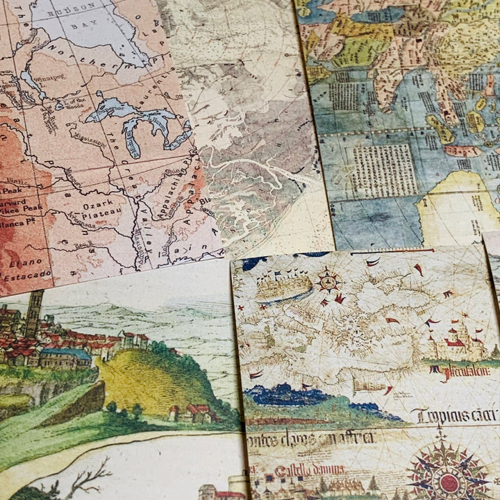 TRAVEL FOOTPRINT MAPS & SKETCHED TOPICAL Booklet of Ephemera Sheets ~ 60 Sheet ~ 2 x 3.25 Inches