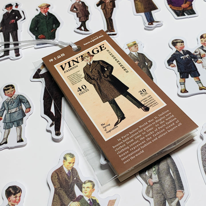 MAN ABOUT TOWN VINTAGE Clothing Men Peelable Stickers  ~ 40 Pieces ~ Each Sticker is 60mm x 80mm