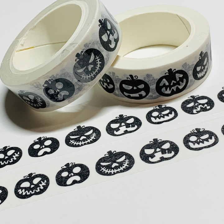 GRIMACING BLACK & WHITE Jack-O-Lanterns Halloween Washi Tape ~ 1 Roll ~ 15mm x 10m (33 Feet)