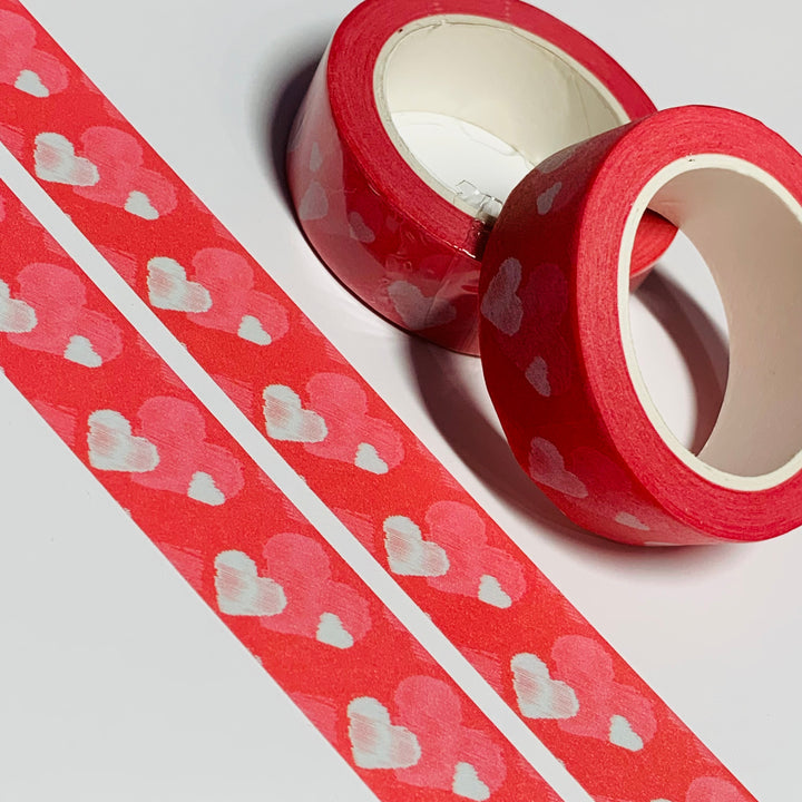 WHITEWASHED WHITE & PINK HEARTS Washi Tape ~ 1 Roll ~ 15mm x 10m (33 Feet)