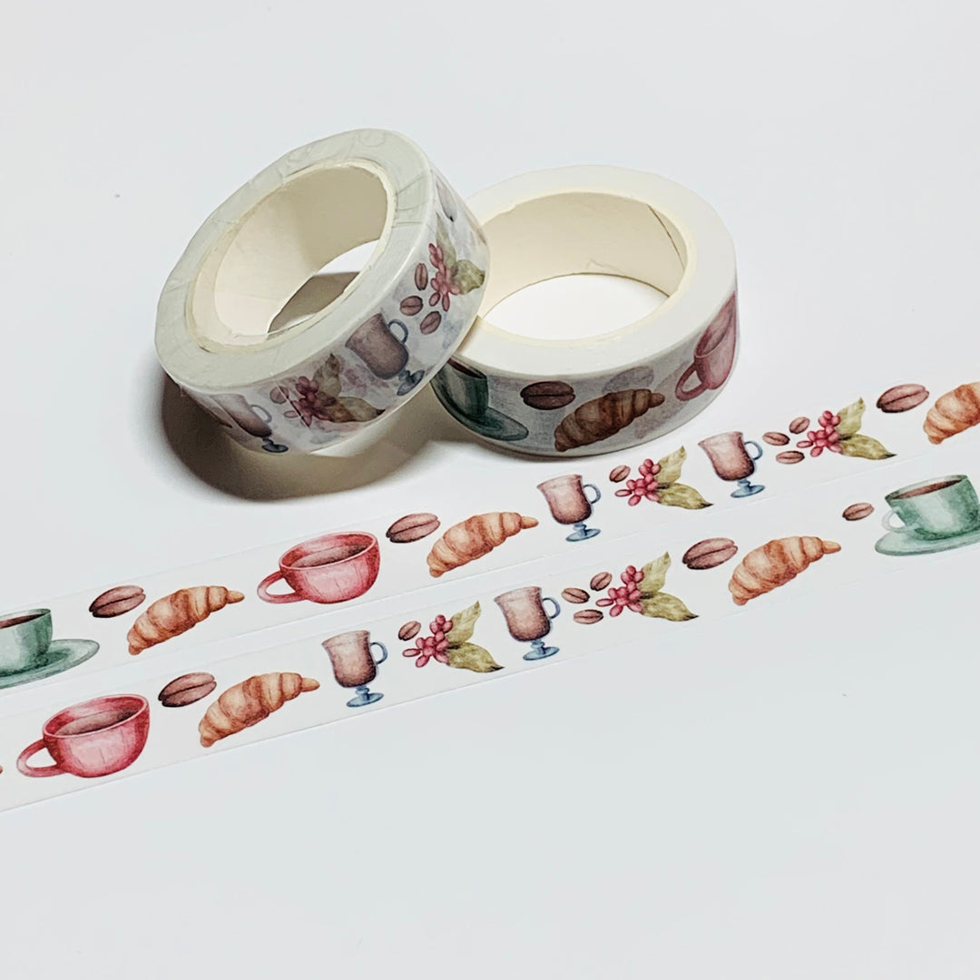 ESPRESSO MACARONS & CROISSANTS Washi Tape ~ 1 Roll ~ 15mm x 10m (33 Feet)