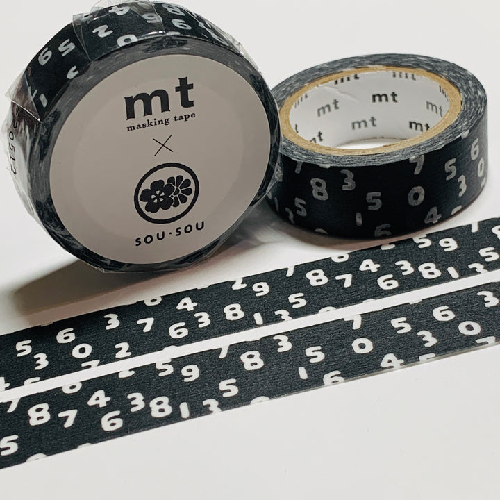 KON-NUREBAIRO BLACK & WHITE DIGITS by Sou Sou MT Washi Tape -1 roll - 15mm x 7m (23 Feet)