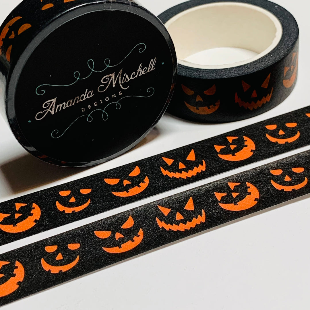 EVIL GLOWING ORANGE Jack-o-Lanterns Amanda Mischell Washi Tape ~ 1 Roll ~ 15mm x 10m (33 Feet)