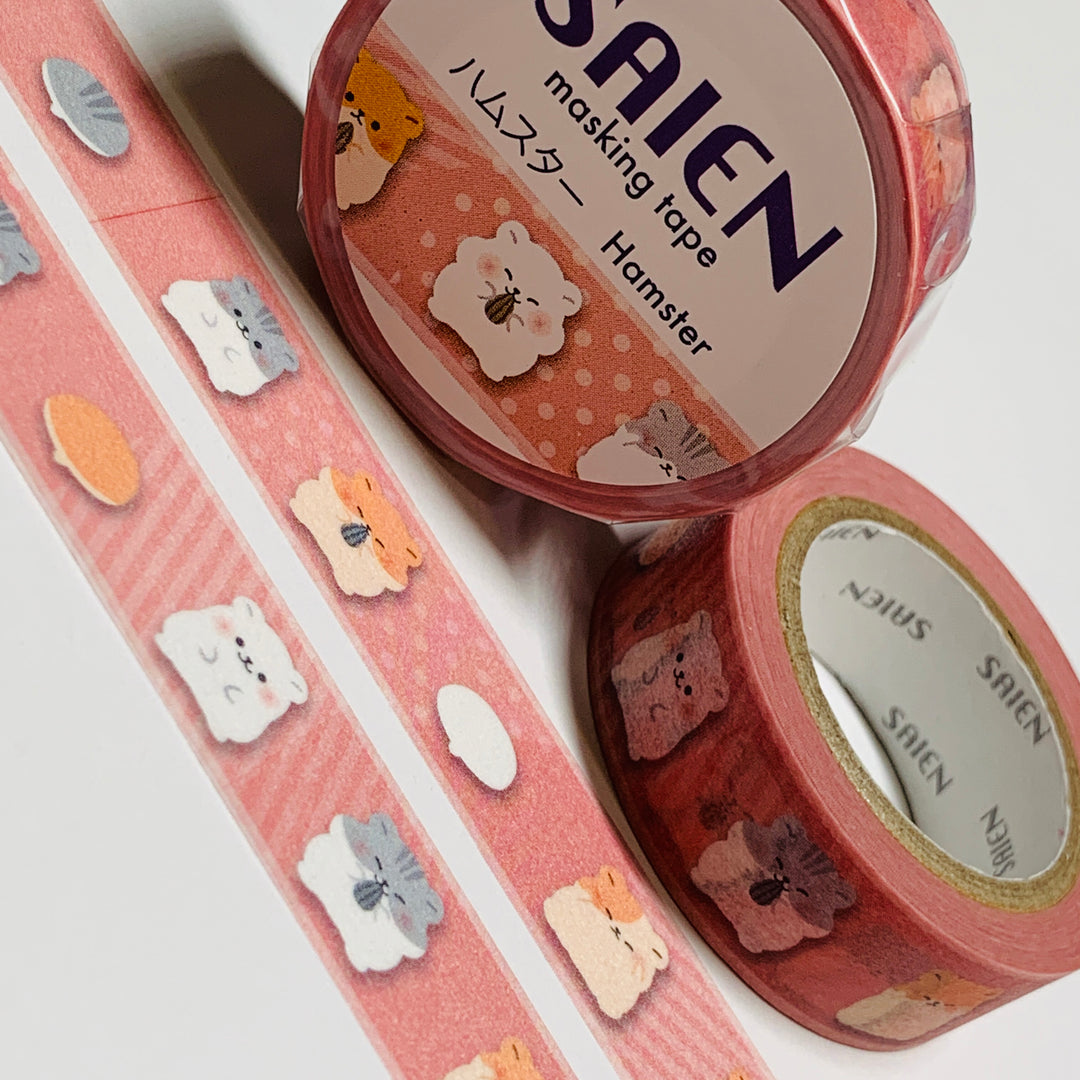 FLUFFY PET HAMSTERS Saien Masking Washi Tape ~ 1 Roll ~ 15mm x 10m (33 Feet)