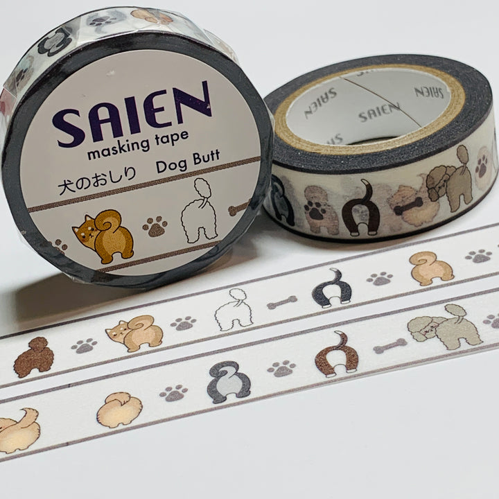 DOG BUTTS & PUPPY PAWS Saien Silky Washi Tape ~ 1 Roll ~ 15mm x 10m (33 Feet)