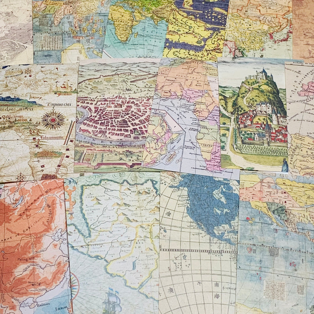 TRAVEL FOOTPRINT MAPS & SKETCHED TOPICAL Booklet of Ephemera Sheets ~ 60 Sheet ~ 2 x 3.25 Inches