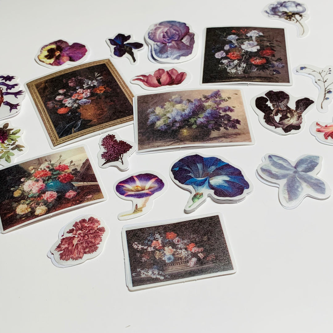 STILL LIFE IMPERIAL Garden Floral Sticker Flakes Stickers ~ 40 Stickers ~ 1 to 3 Inches Each