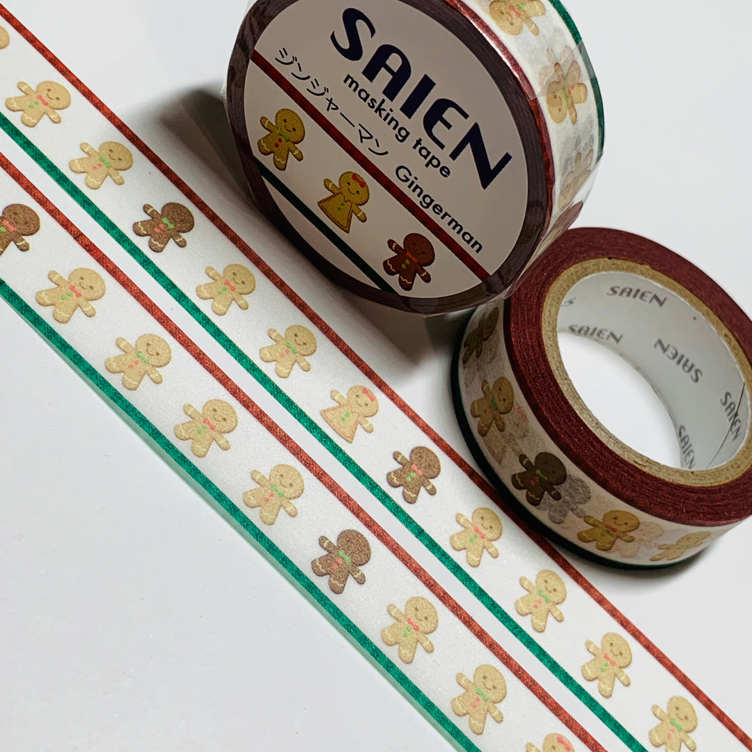 GINGERBREAD MAN & WOMAN Saien Masking Washi Tape ~ 1 Roll ~ 15mm x 10m (33 Feet)