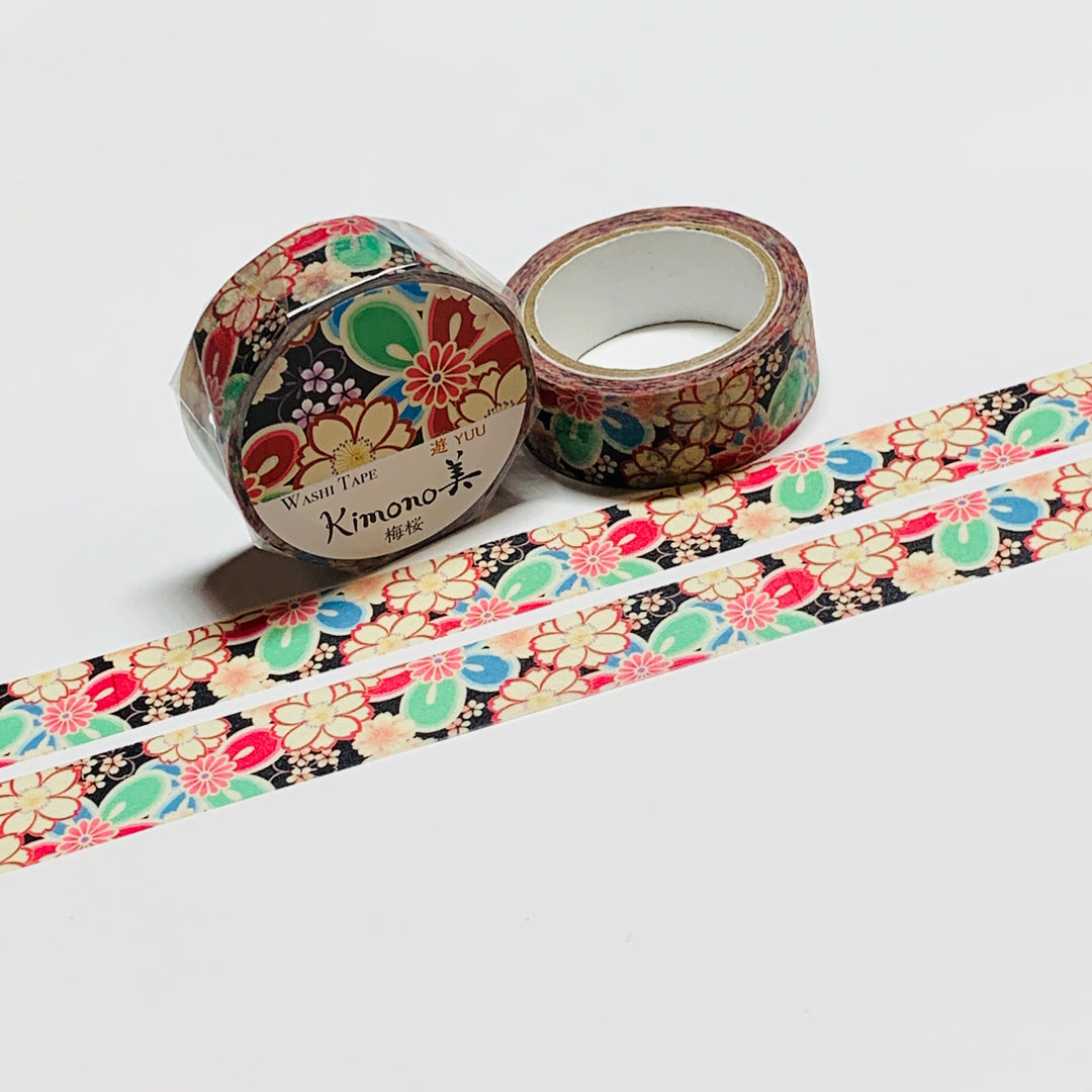 KIMONO PLUM & CHERRY BLOSSOMS Saien Washi Tape ~ 1 Roll ~ 15mm x 7m (23 Feet)