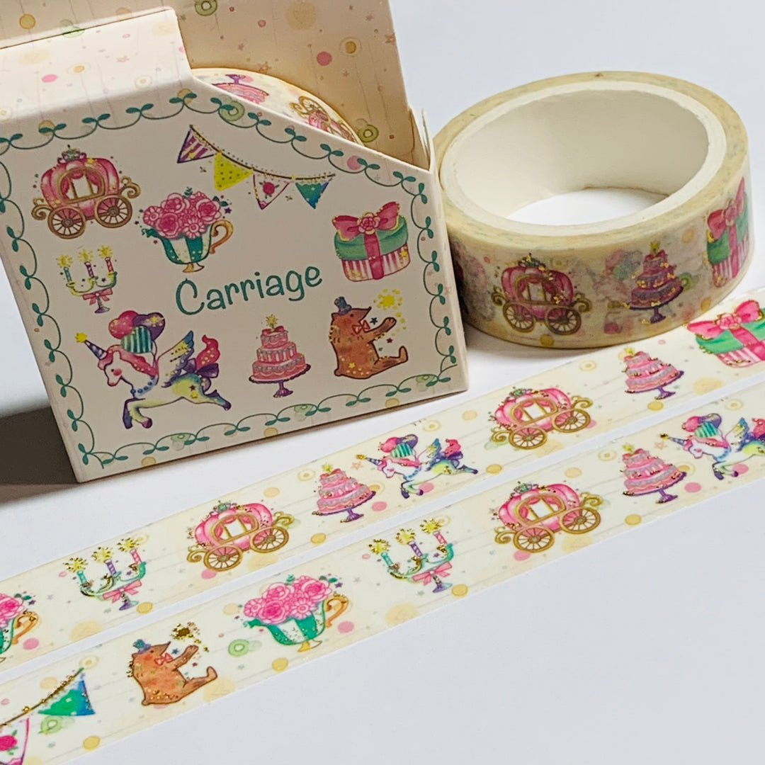 PRINCESS PARTY CARRIAGE Gold Foil Washi Tape ~ 1 Roll ~ 15mm x 5m (16 Feet)