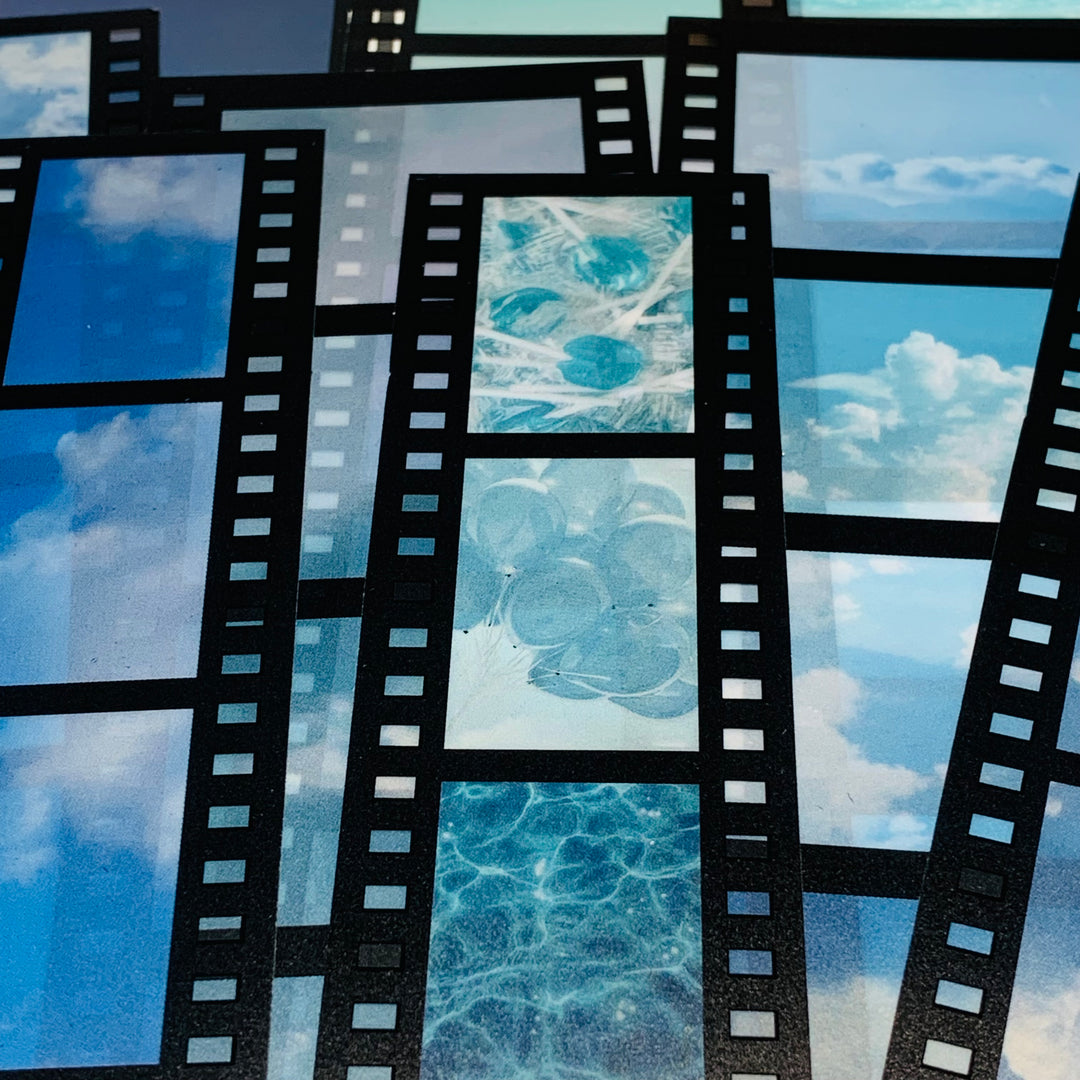 UNDER The BLUE SKY BLUES 35mm Negatives Film Gallery Transparent Stickers  ~ 15 Strips