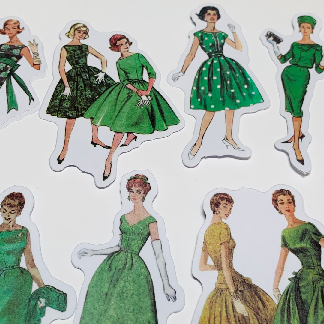 GREEN SLEEVES VINTAGE DRESS Girls Peelable Stickers  ~ 40 Pieces ~ Each Sticker is 60mm x 80mm