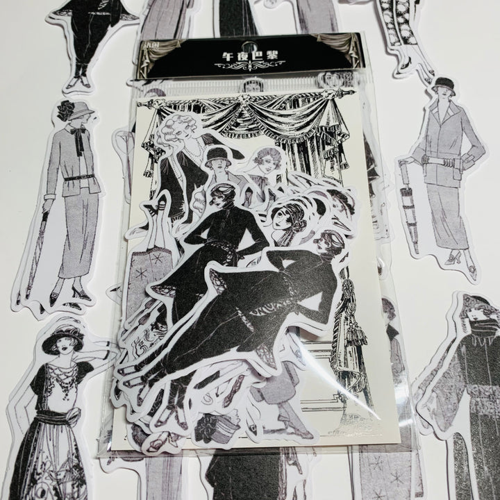 FASHION PLATE GIRLS In Black & White Peelable Stickers  ~ 45 Pieces ~ Each Sticker is 55mm x 85mm