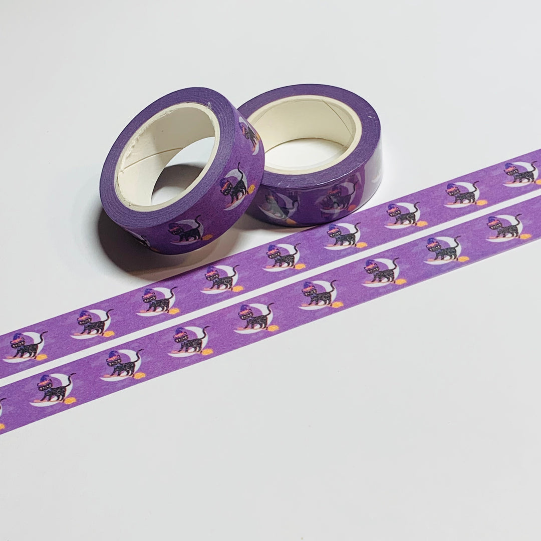 BLACK CATS OVER The MOON Purple Halloween Washi Tape ~ 1 Roll ~ 15mm x 5m (16 Feet)