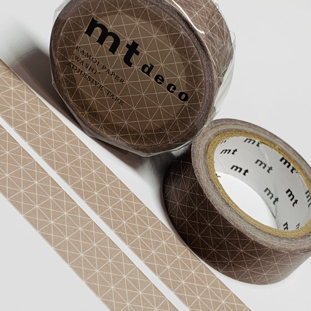 TAUPE DIAGONAL GRID For Mt Washi Tape - 1 Roll - 15mm x 7m (23 Feet)