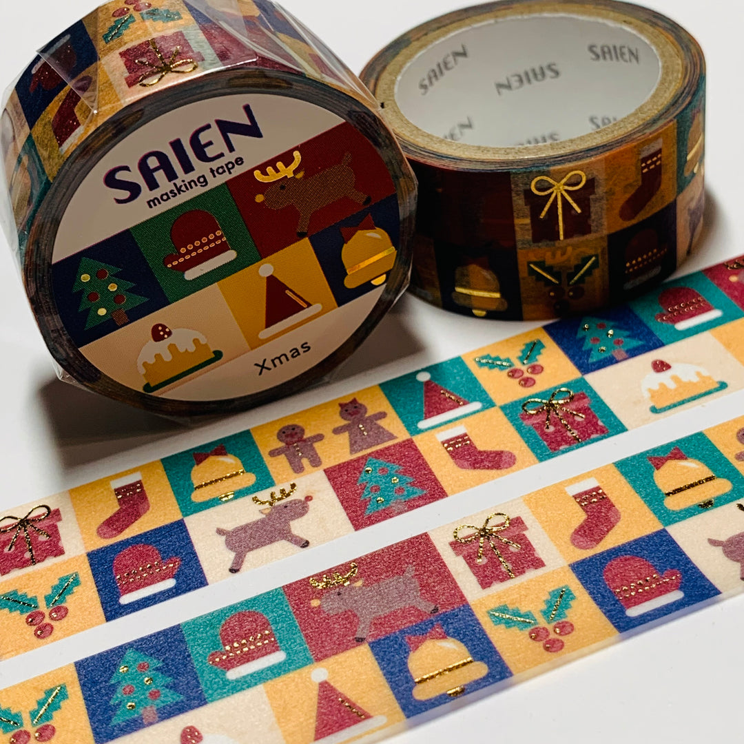 ADVENT GIFT COLLAGE Christmas Saien Gold Foil Masking Washi Tape ~ 1 Roll ~ 20mm x 5m (16 Feet)