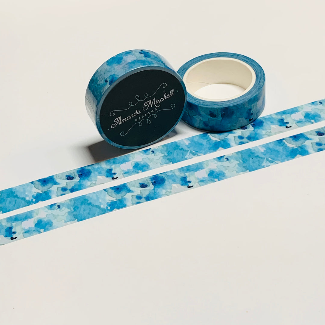 WATERCOLOR BLUE INK Drops Amanda Mischell Washi Tape ~ 1 Roll ~ 15mm x 10m (33 Feet)