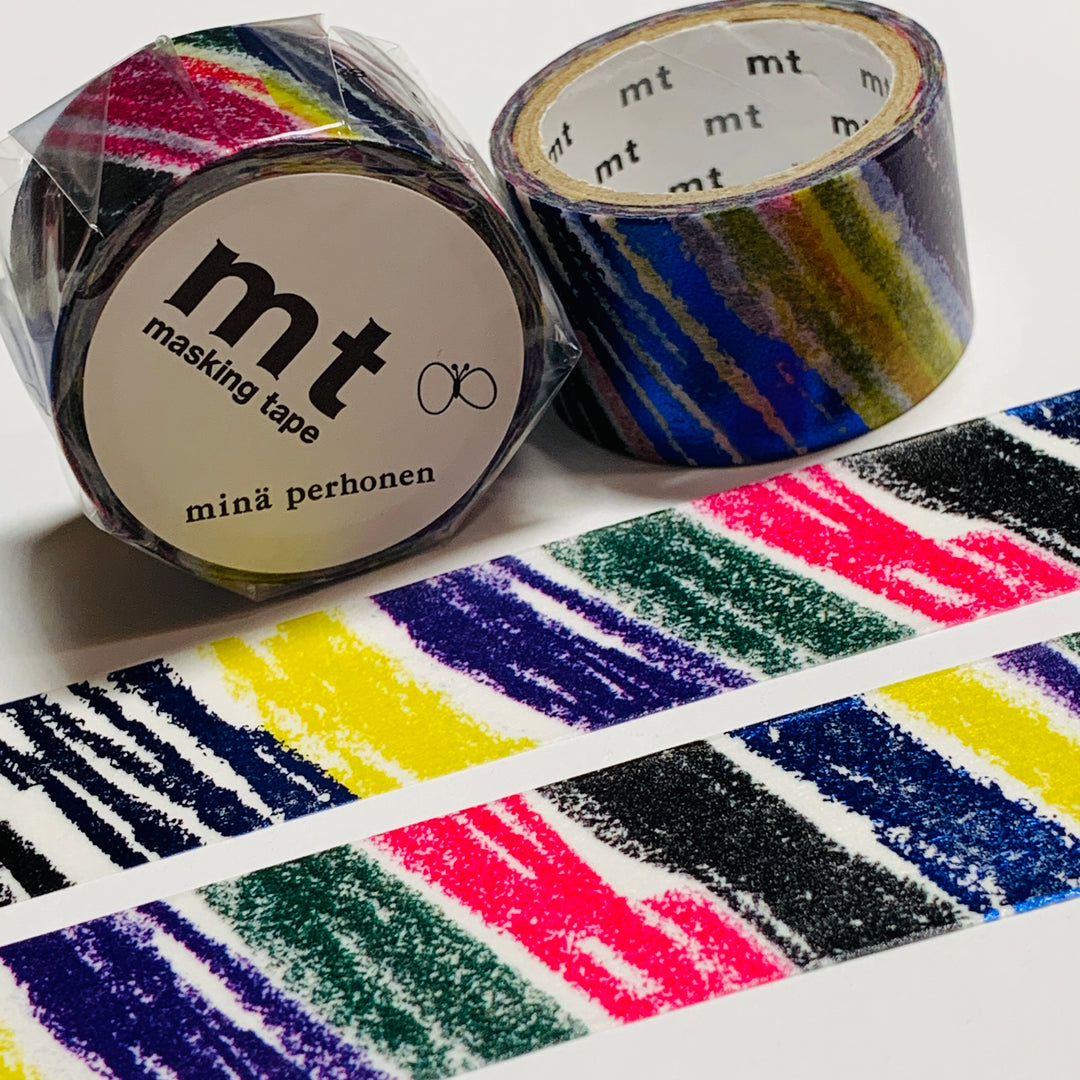 CRAYONNISTE SCRIBBLES BLUE FOIL Mina Perhonen Mt Washi Tape ~ 1 Roll ~ 24mm x 3m (10 Feet)