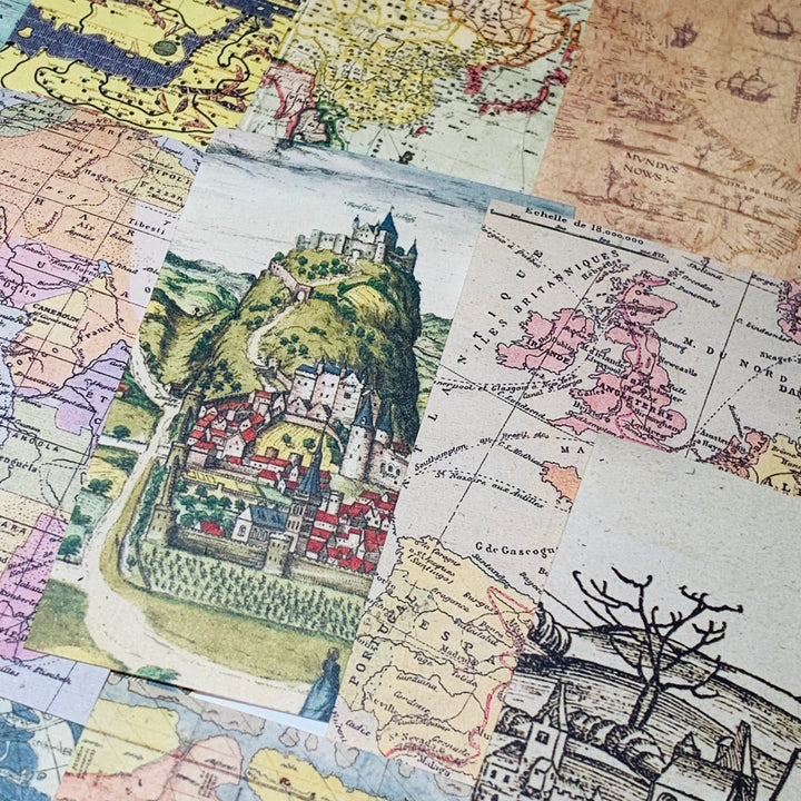 TRAVEL FOOTPRINT MAPS & SKETCHED TOPICAL Booklet of Ephemera Sheets ~ 60 Sheet ~ 2 x 3.25 Inches