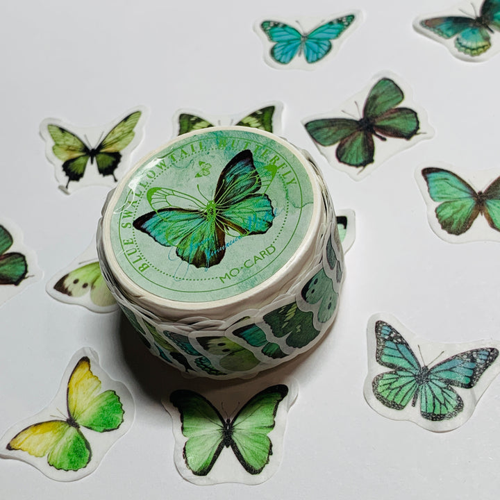 GREEN SWALLOWTAIL BUTTERFLY Labels/Stickers in Washi Tape Roll Form ~ 100 Stickers ~ 23mm Each