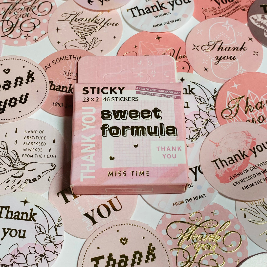 SWEET FORMULA QUOTES Thank You Peelable Stickers  ~ 46 Pieces ~ Each Sticker is Approximately 35mm