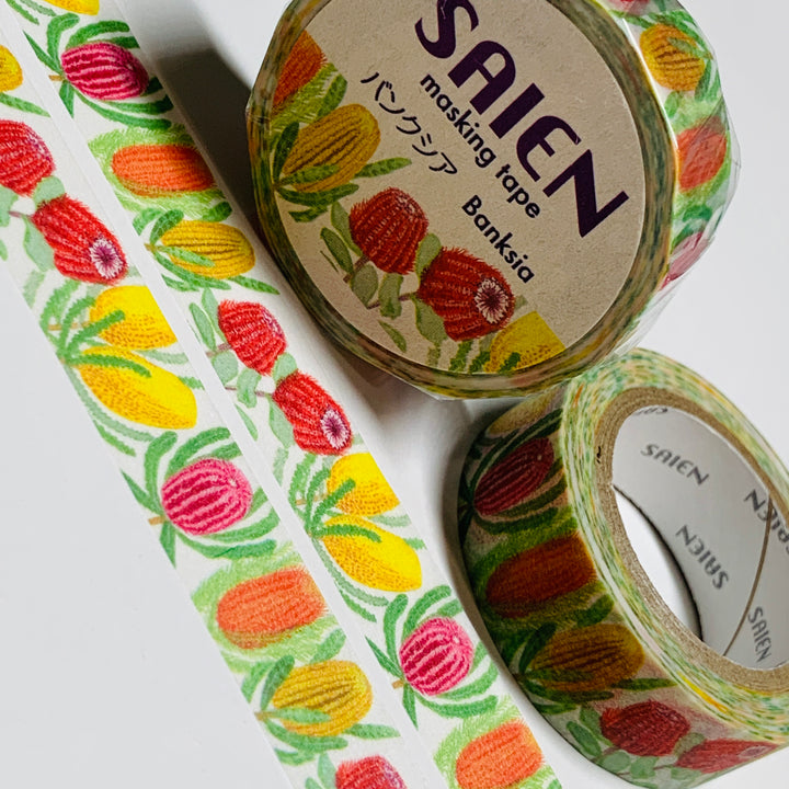 SPIKY AUSTRALIAN BANKSIA Flowers Saien Masking Washi Tape ~ 1 Roll ~ 15mm x 10m (33 Feet)