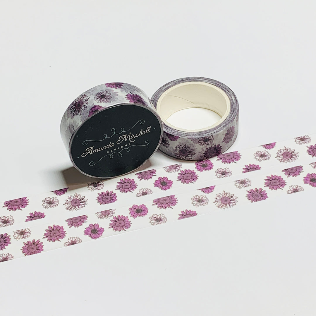 PURPLE GERBERA DAISIES Amanda Mischell Washi Tape ~ 1 Roll ~ 15mm x 10m (33 Feet)