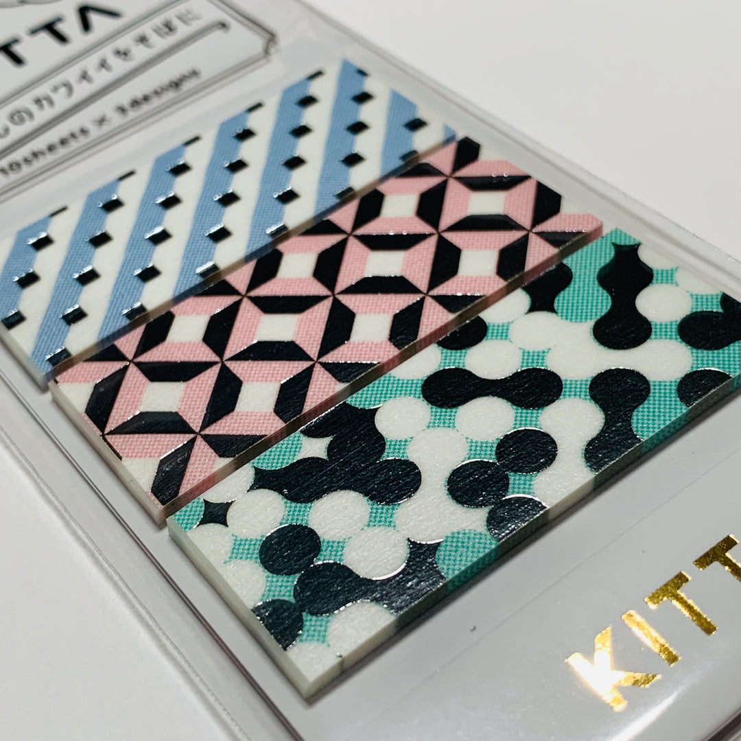 KITTA SILVER GEOMETRIC Embossed Washi Strips by Hitotoki In Matchbook ~ 30 Strips (3 Designs/10 Strips Each) ~ 3/4 x 2 Inches