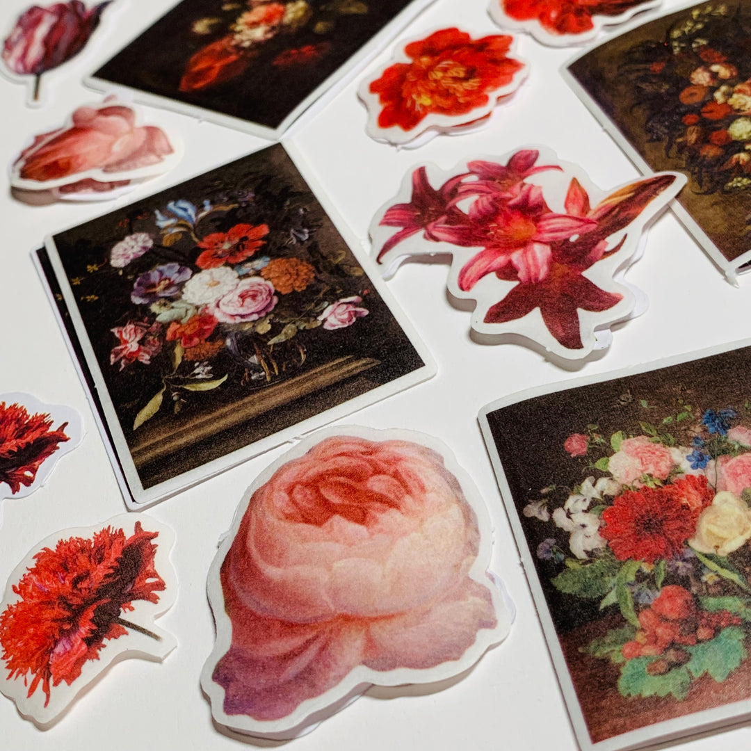 BLOOMING RED IMPERIAL Garden Floral Sticker Flakes Stickers ~ 40 Stickers ~ 1 to 3 Inches Each