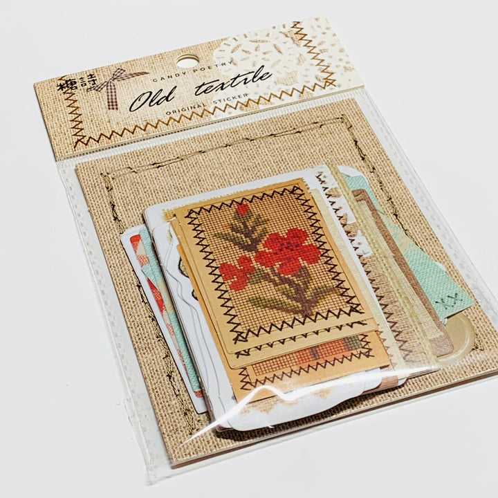 OLD TEXTILE STITCHING Candy Poetry Ephemera Paper Stickers Pack ~ 30 Stickers ~ 40 - 100mm