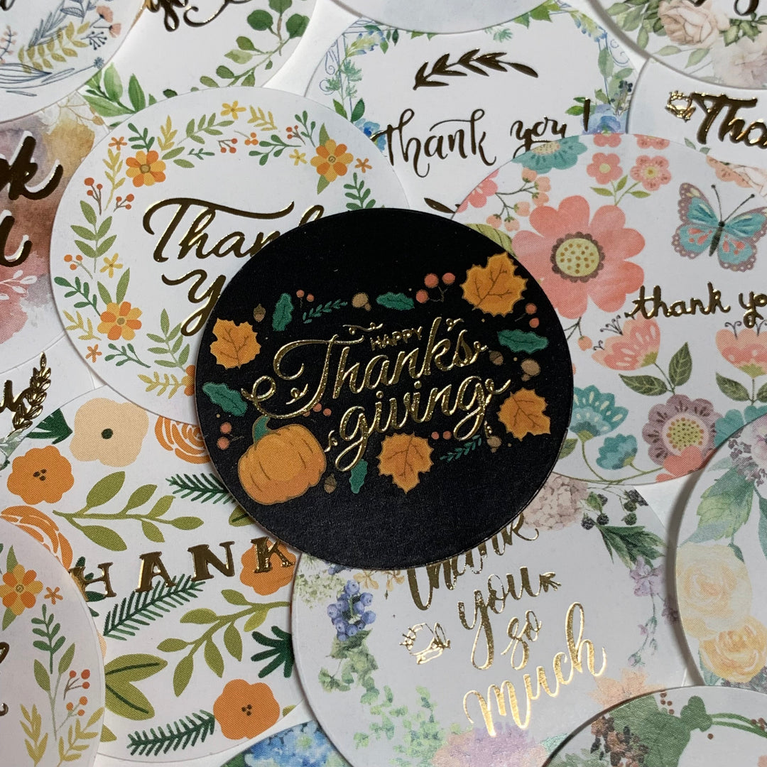 KATERINA FLORAL THANKSGIVING Thank You Peelable Stickers  ~ 46 Pieces ~ Each Sticker is Approximately 35mm