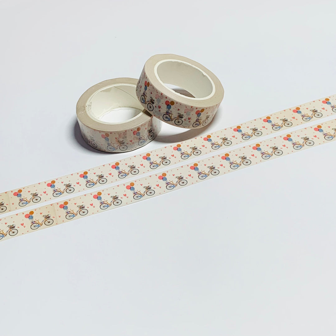 BICYCLE DELIVERING VALENTINES Washi Tape ~ 1 Roll ~ 15mm x 10m (33 Feet)