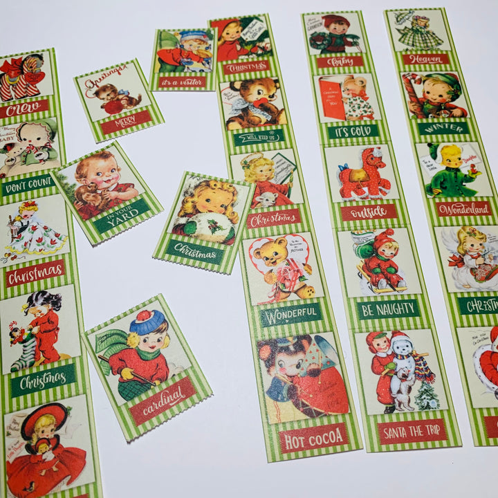 VINTAGE CHRISTMAS GREETINGS Ticket Sticker Sheets ~ 1 Stack ~ 150 Stickers in 30 Designs