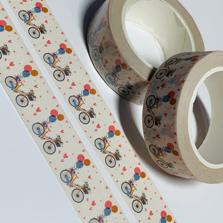 BICYCLE DELIVERING VALENTINES Washi Tape ~ 1 Roll ~ 15mm x 10m (33 Feet)