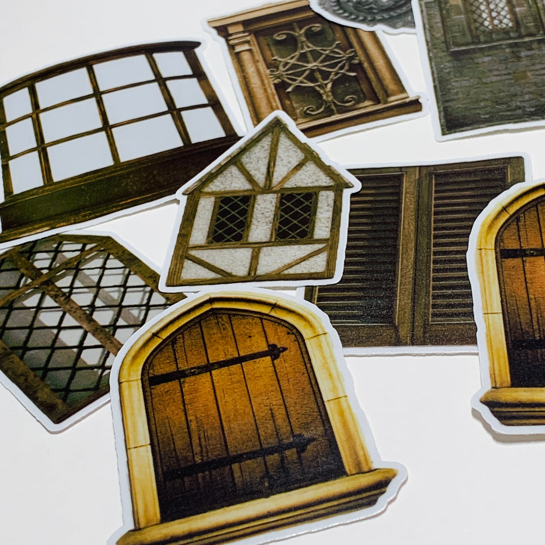 MIDDLE AGES DOORS & WINDOWS Stickers On Photo Print Paper ~ 10 Large Stickers ~ 40-100mm