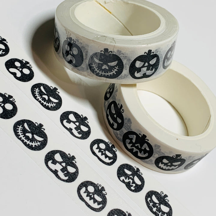 GRIMACING BLACK & WHITE Jack-O-Lanterns Halloween Washi Tape ~ 1 Roll ~ 15mm x 10m (33 Feet)