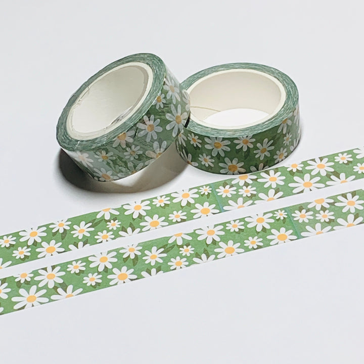 SPRING GREEN HAPPY DAISIES FLORAL Washi Tape ~ 1 Roll ~ 15mm x 10m (33 Feet)