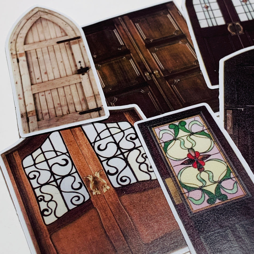 LIBRARY DOORS & WINDOWS Stickers On Photo Print Paper ~ 10 Large Stickers ~ 40-100mm