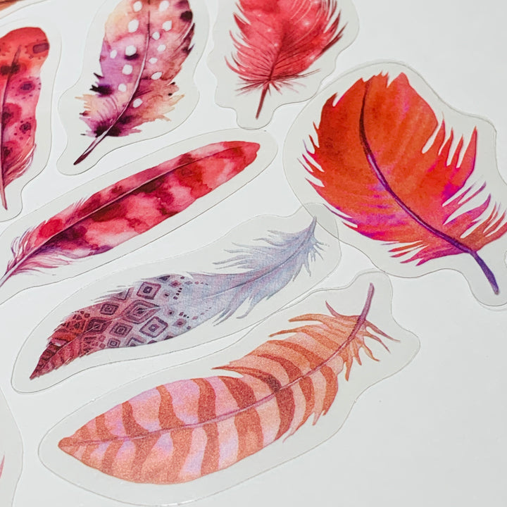 REDDISH ORANGE FEATHER ASSORTMENT Peelable Sticker Ephemera Pack ~ 40 Pieces, Each Sticker 50-60mm